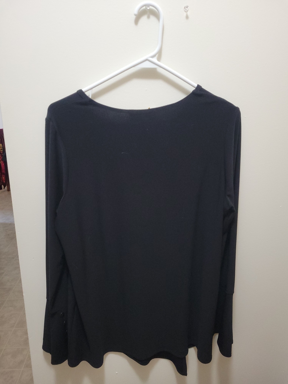 Picadilly Fashion Black Long-Sleeve Rounded Neck Top with Button Detail - Picture 2 of 3